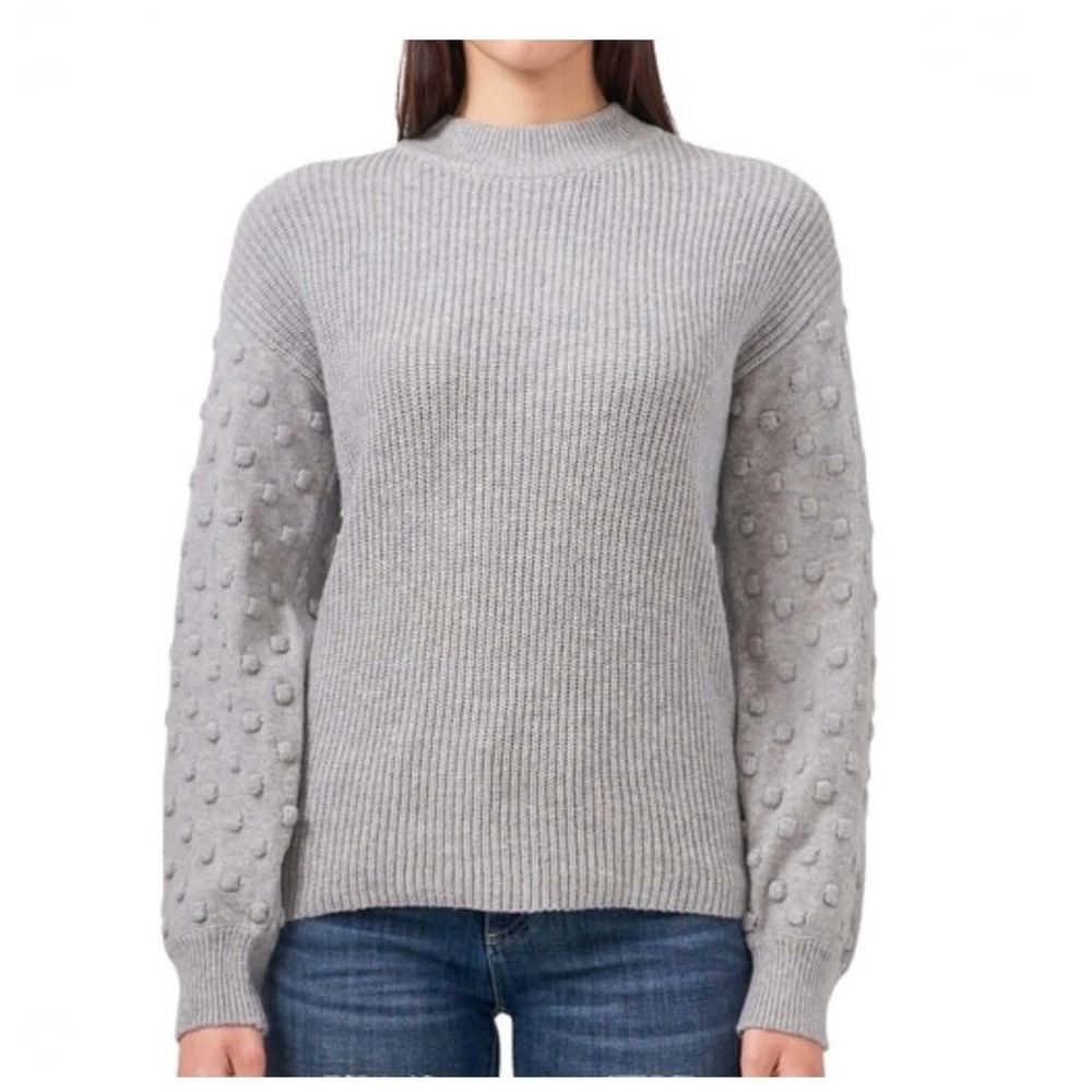 Vince Camuto Small Bobble Stitch Sleeve Ribbed Knit Sweater - Light Gray - Picture 5 of 10
